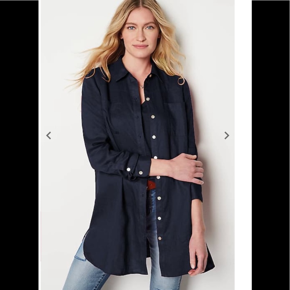 J. Jill Navy 100% Linen Tunic Top